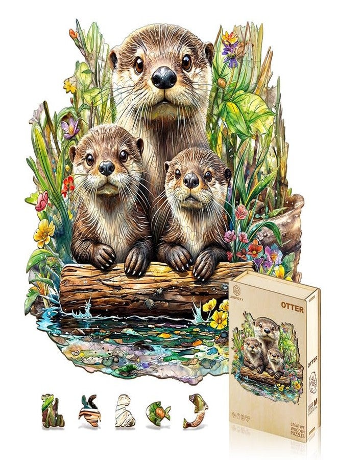 Jigfoxy Wooden Puzzles for Adults, Otter Wood Puzzle for Adults, Unique Animal-Shaped Wooden Jigsaw Puzzle, Christmas Thanksgiving Gifts for Puzzle Lovers, Family and Friends (M-11.4 * 10.9in-200pcs) - Image 1